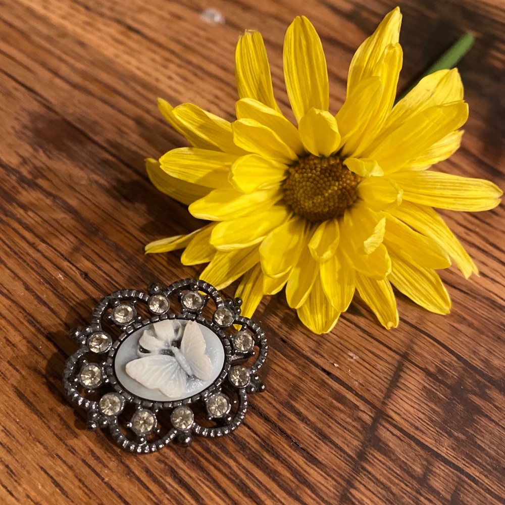 🦋Butterfly vintage style cameo & crystal brooch